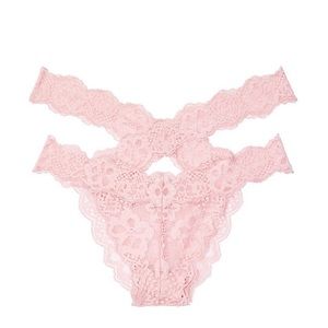 NWT Dream Angels Pink Floral Lace Criss Cross Itsy Panty